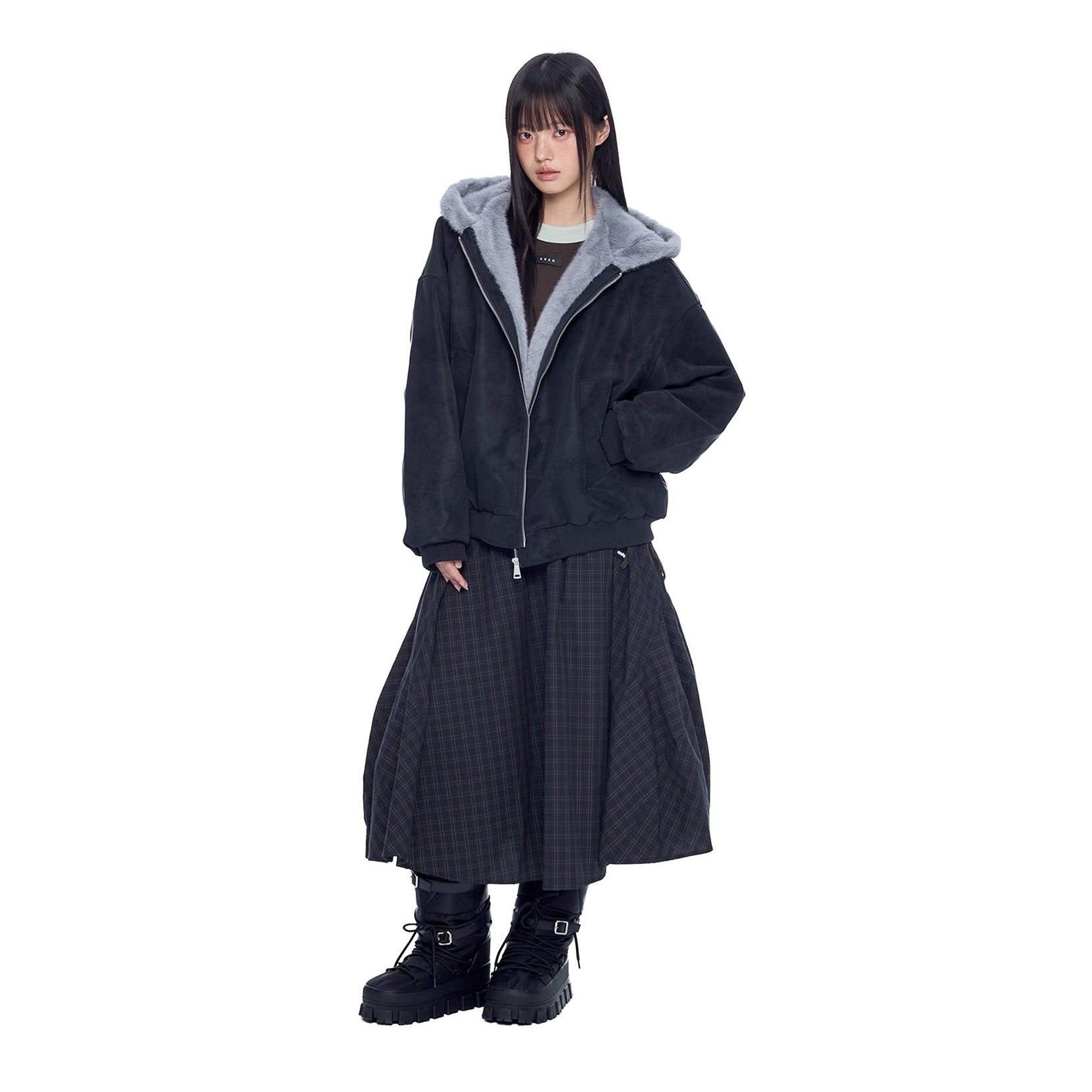 Carving Fur Collar Hooded Zip Jacket EZ300