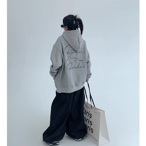 Back Letter Embroidery Hooded Jacket OS2051