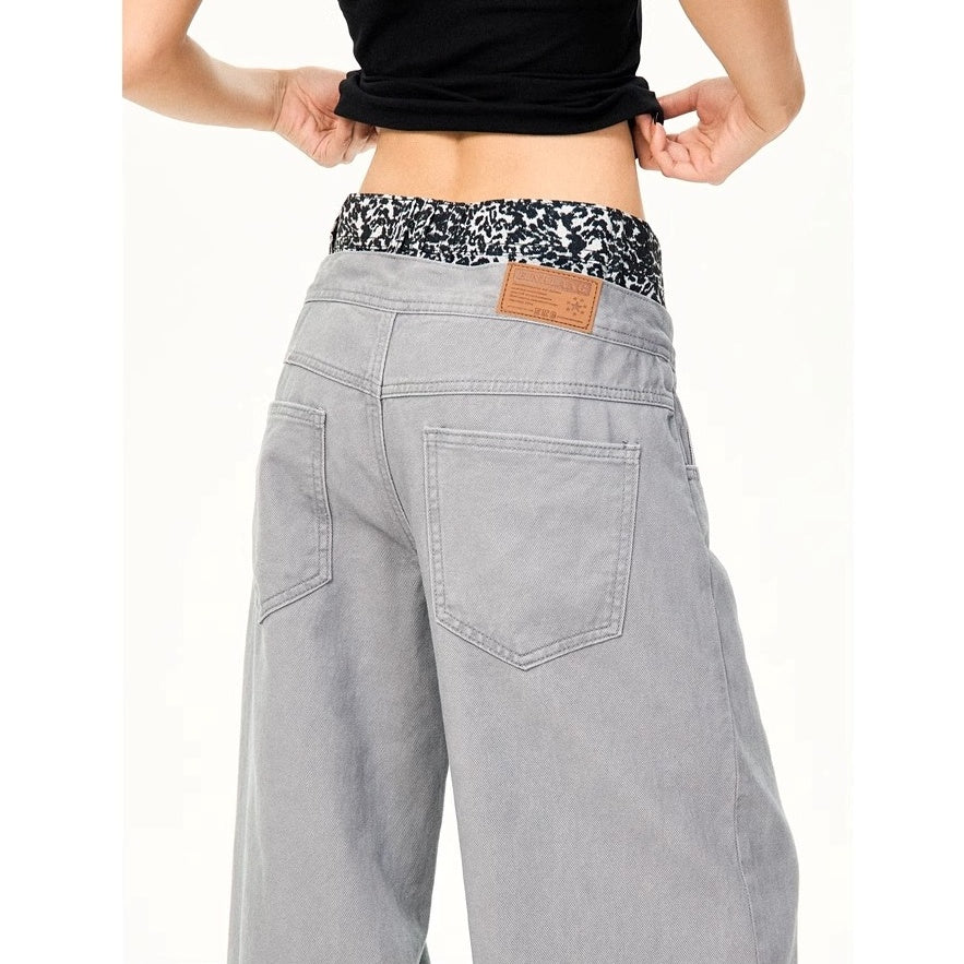 Leopard Print Double-Waist Loose Jeans MW10166