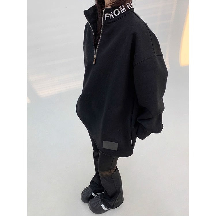 Embroidered Stand Collar Half-Zip Sweat OS2053