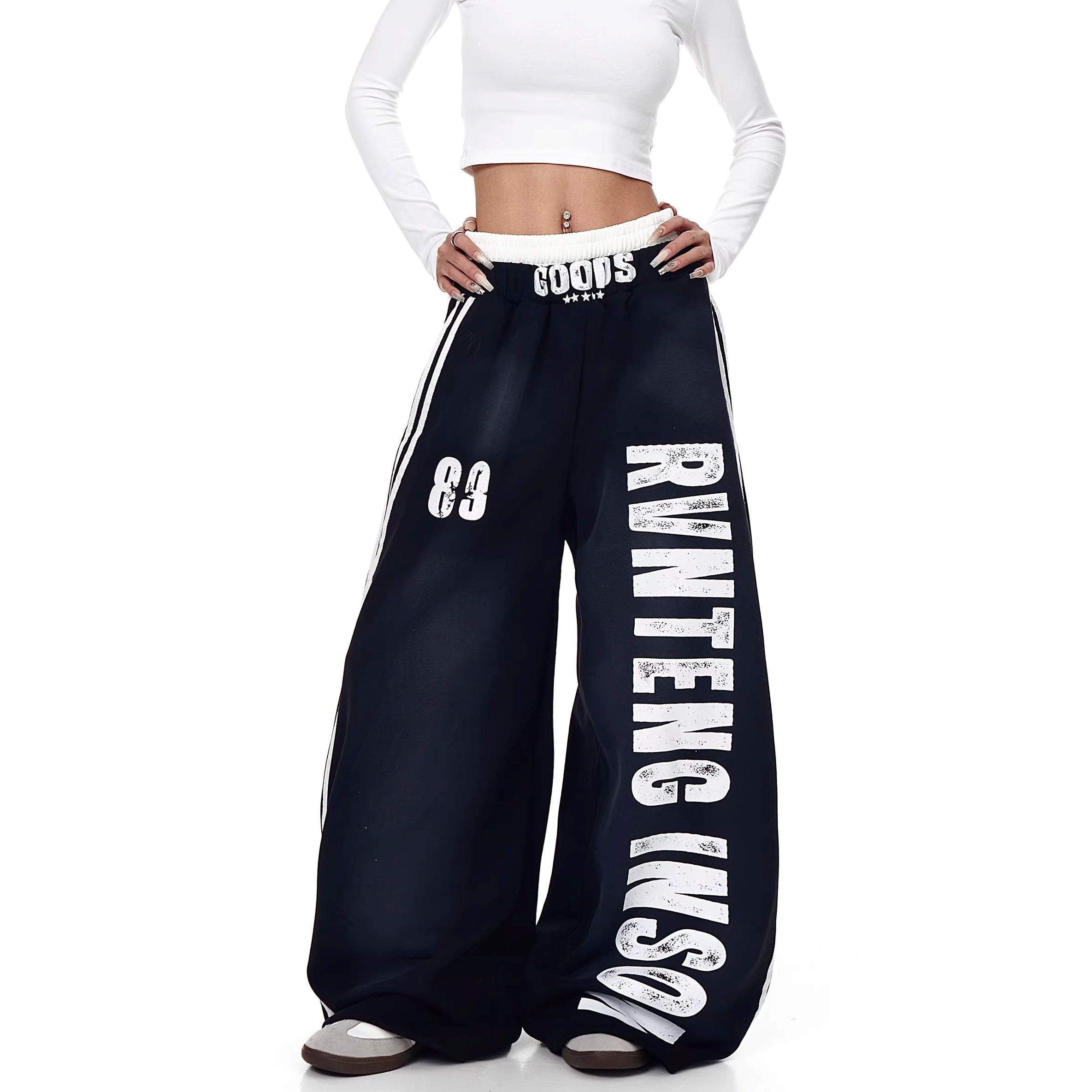 Double-waist Smuge Letter Printed Sweat Pants MW10385