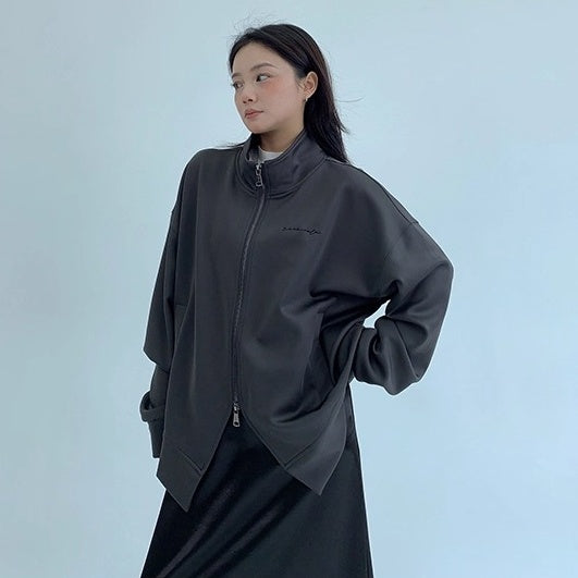 Double Zipper Stand Collar Loose Jacket OS2041