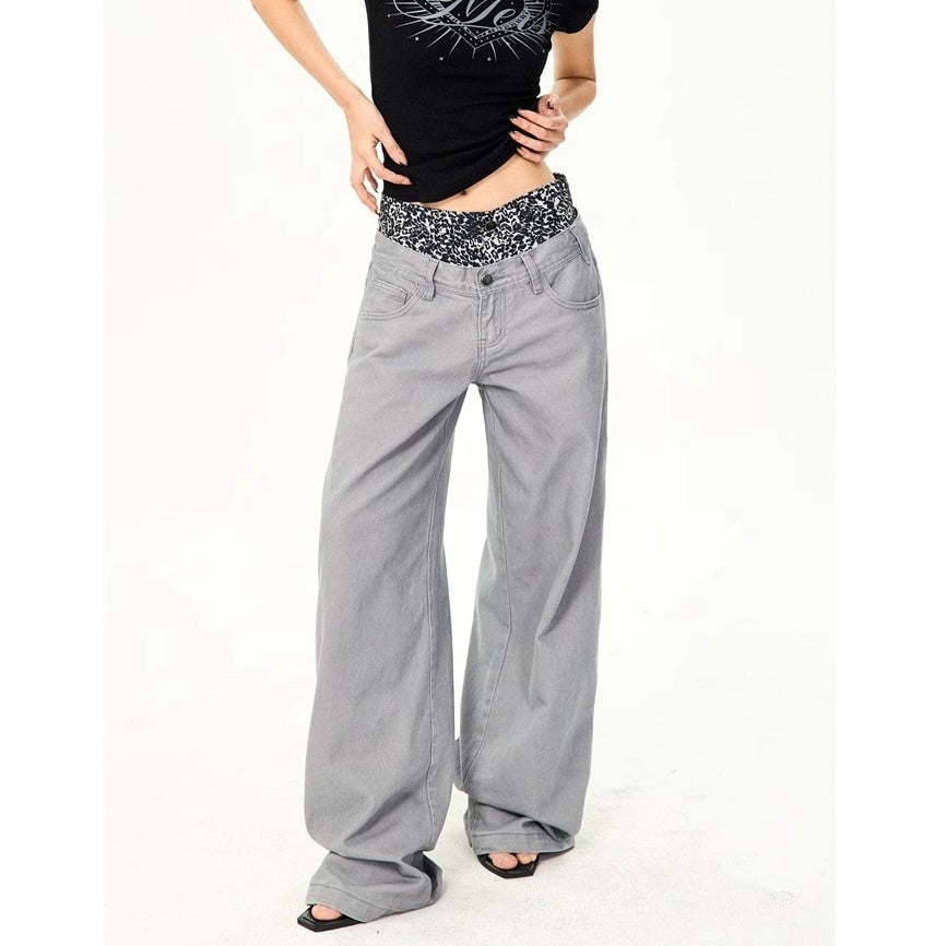 Leopard Print Double-Waist Loose Jeans MW10166
