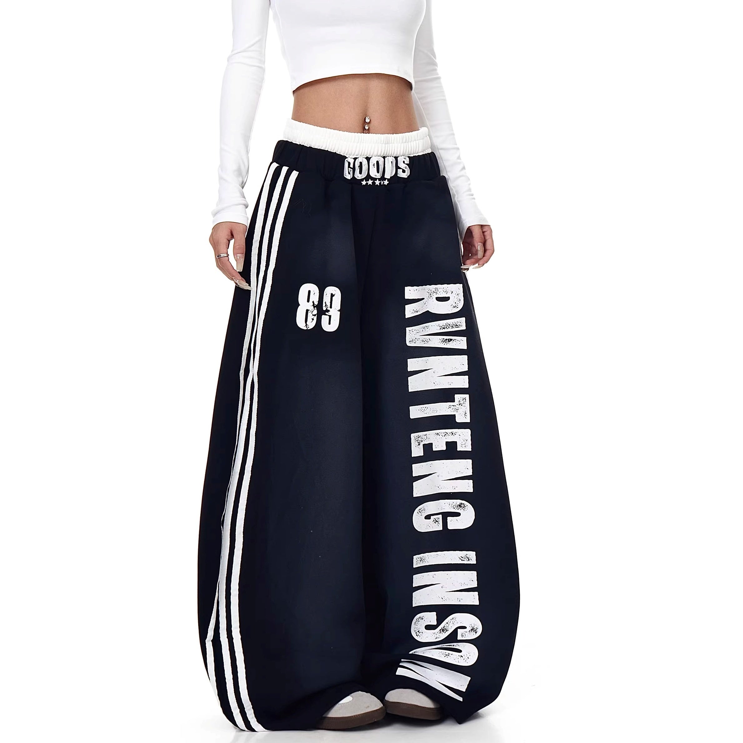 Double-waist Smuge Letter Printed Sweat Pants MW10385