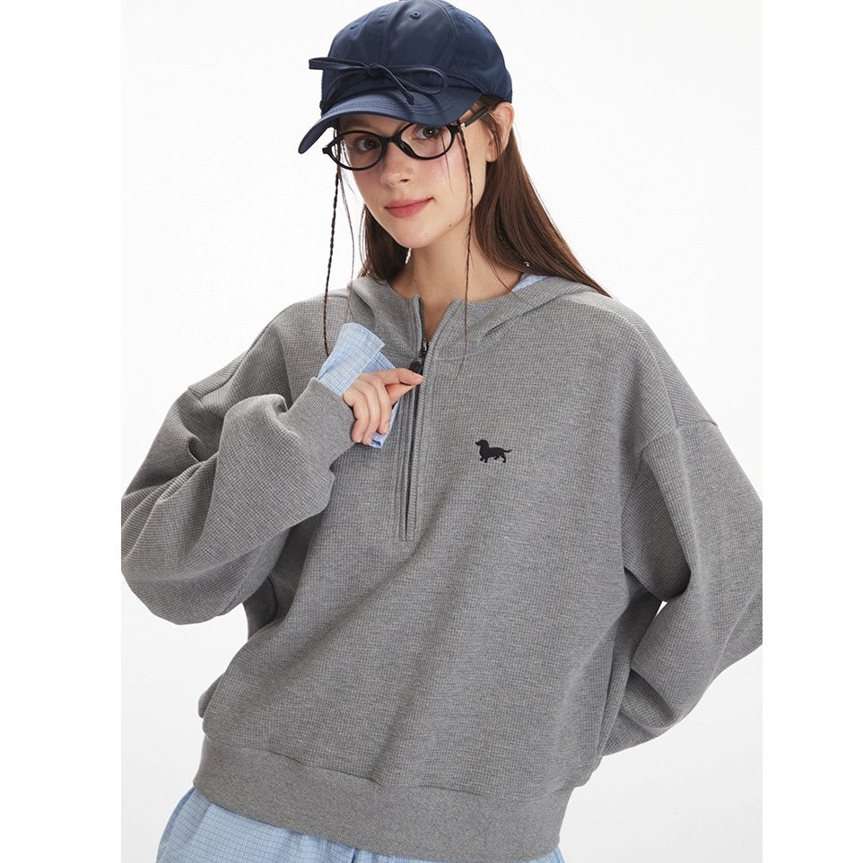 Fake Layered Half Zip Hoodie NR7006