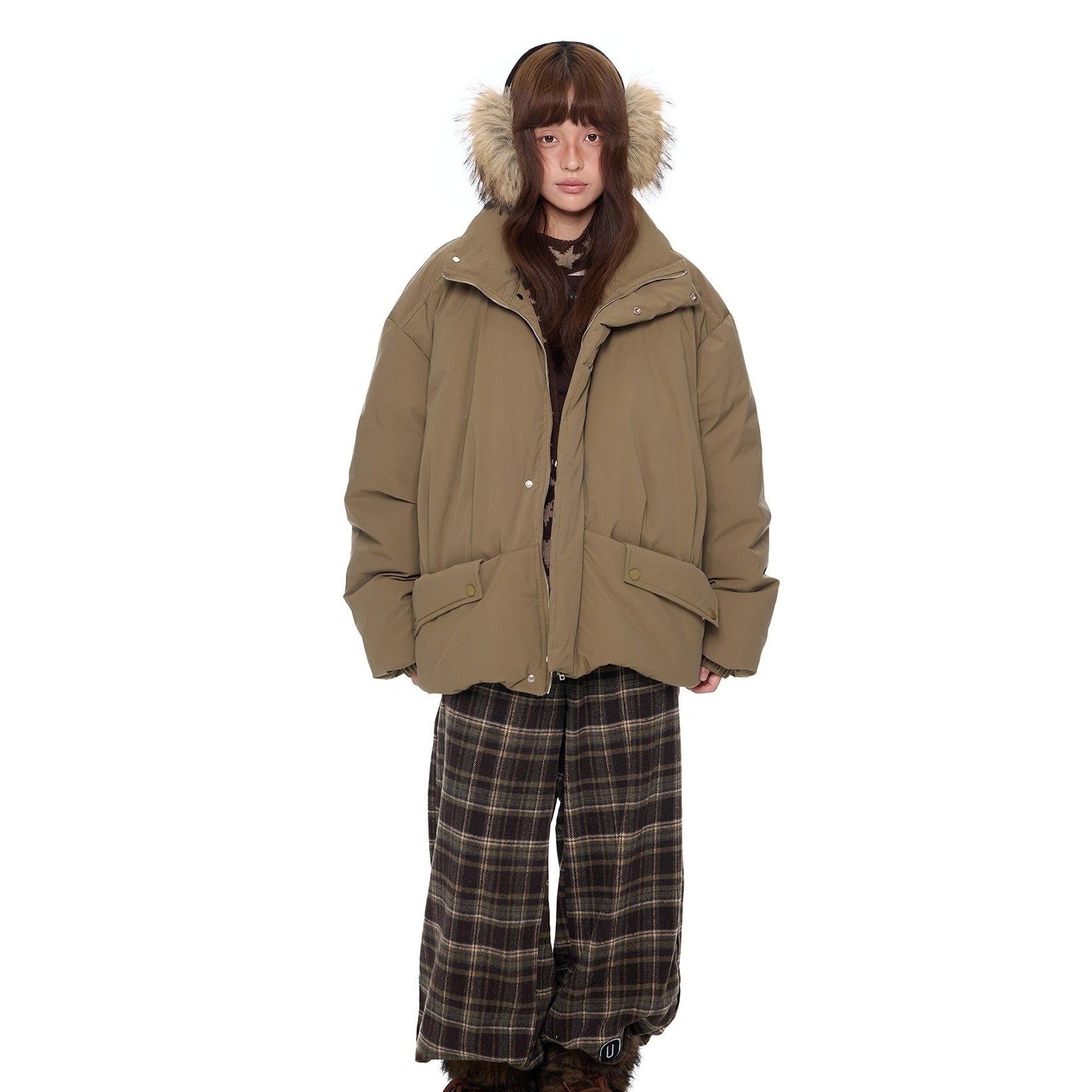 Design Pocket Stand Collar Down Jacket EZ296