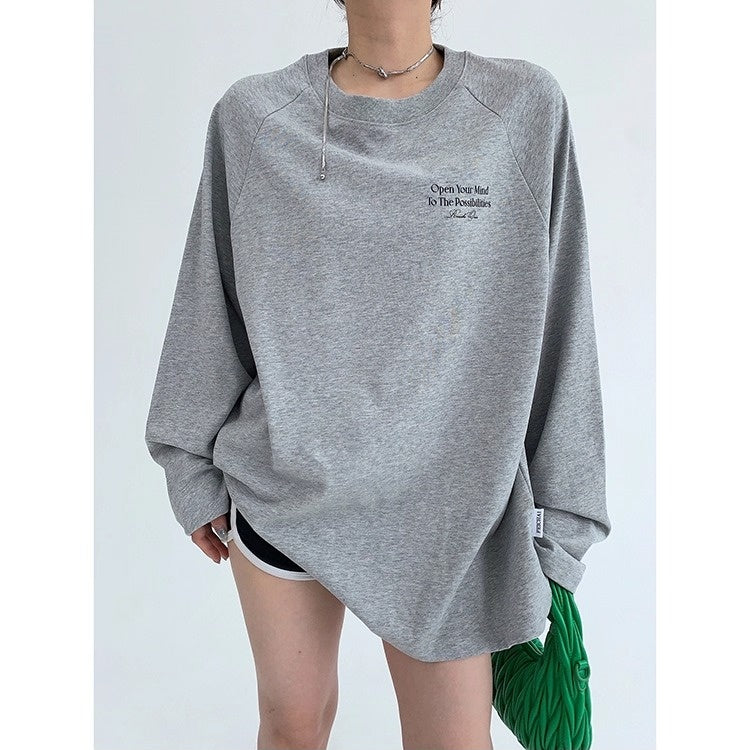 Relaxation Lazy Letter Print Long-sleeved T-shirt OS2036