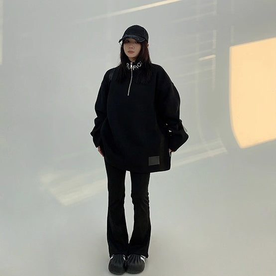 Embroidered Stand Collar Half-Zip Sweat OS2053