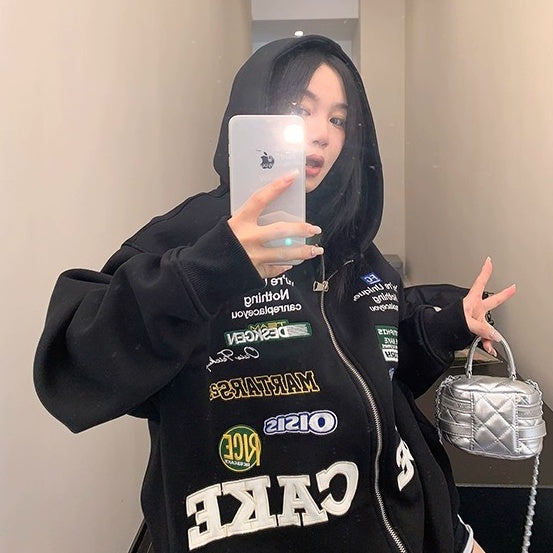 Racing Style Embroidery Hooded Jacket OS2047