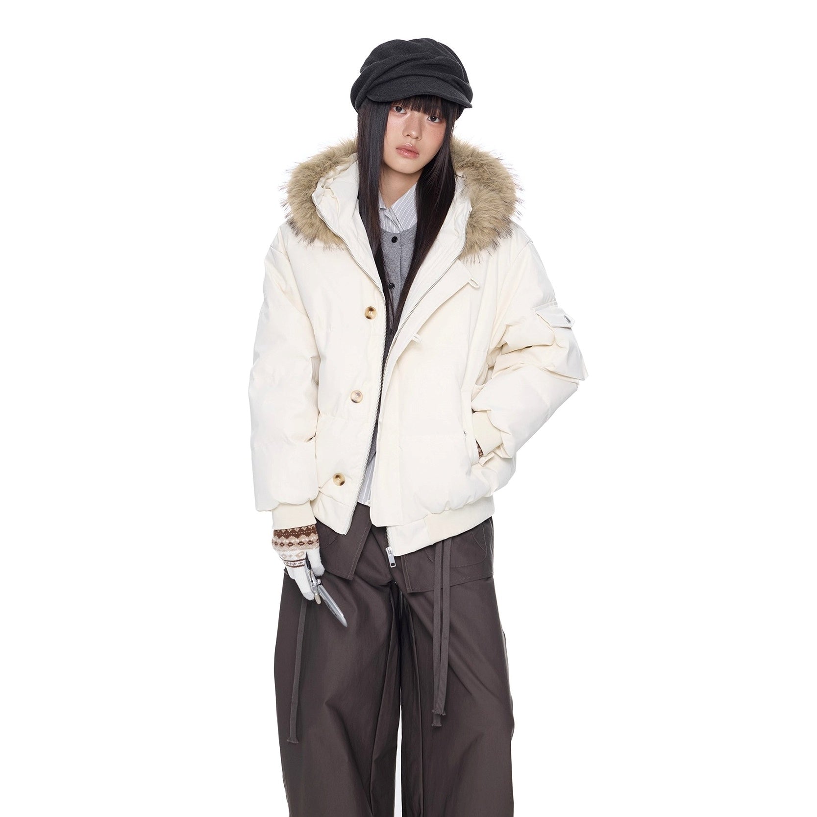 Large Fur Collar Hooded Down Jacket EZ301