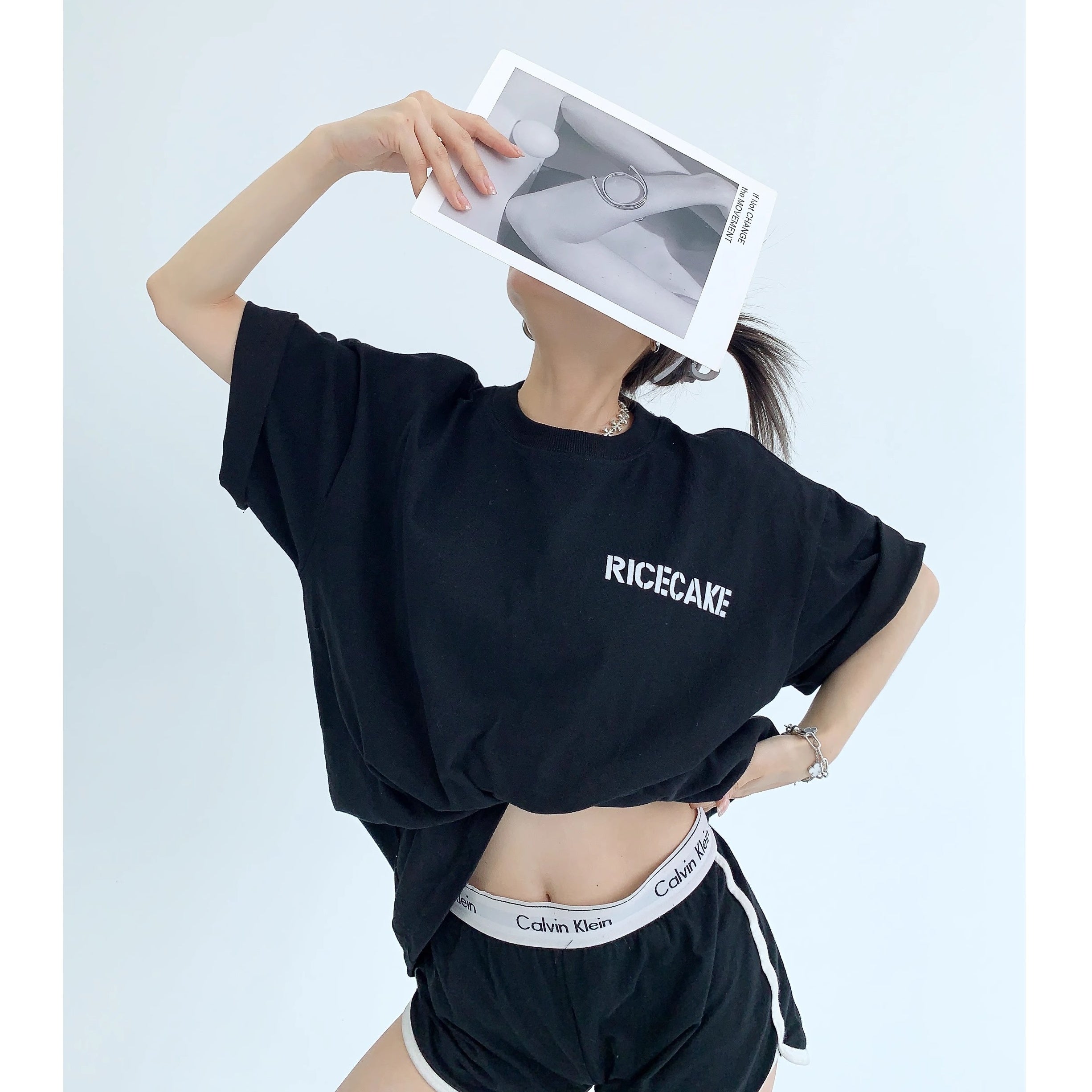 Simple Flocking Print Loose T-shirt OS2006