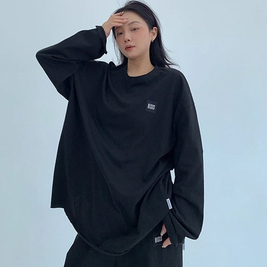 【上下別売り】Tag Design Long-sleeved T-shirt & Loose Casual Pants Set-up OS2033