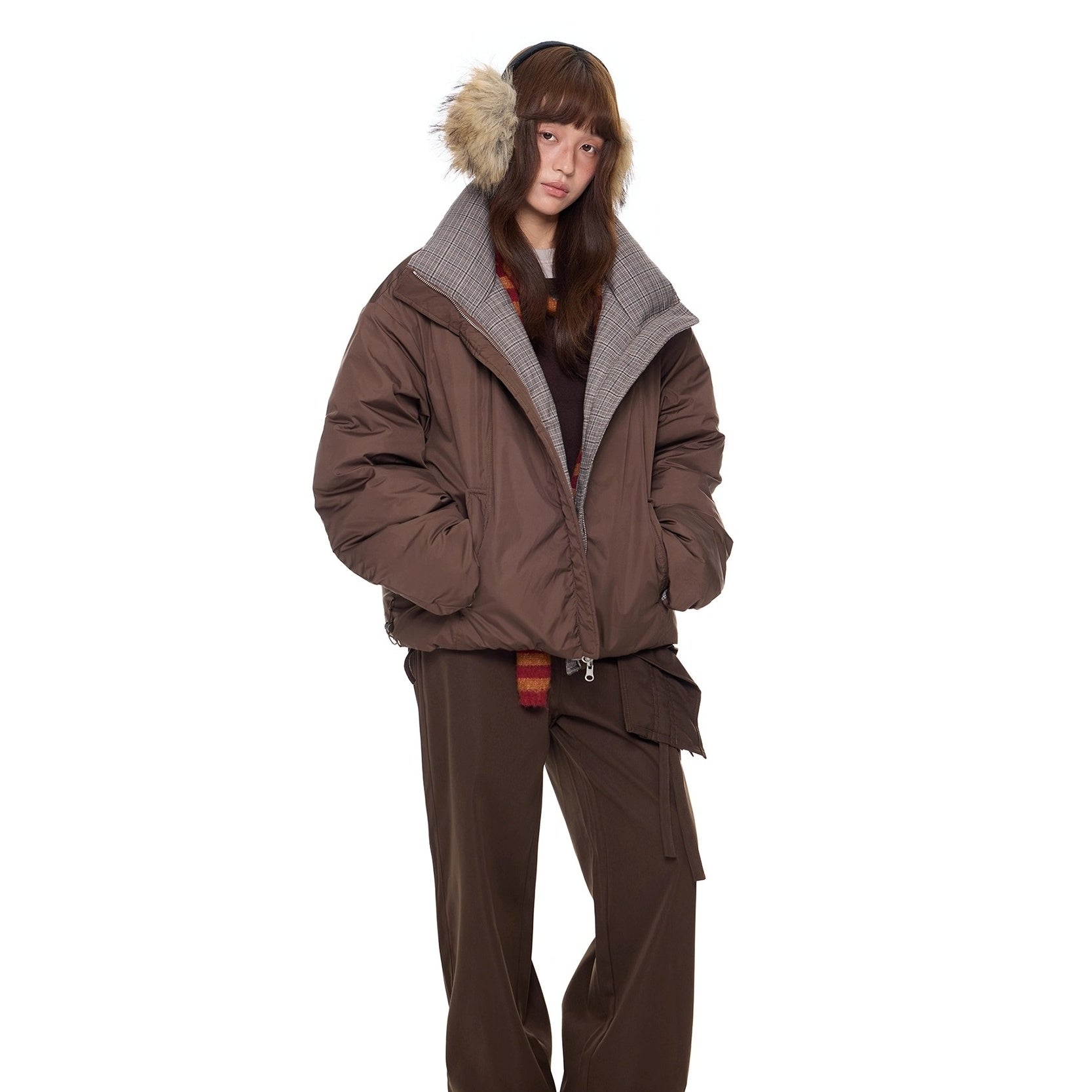 Reversible Plaid Down Jacket EZ299