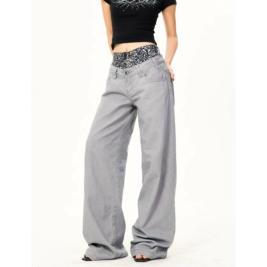Leopard Print Double-Waist Loose Jeans MW10166