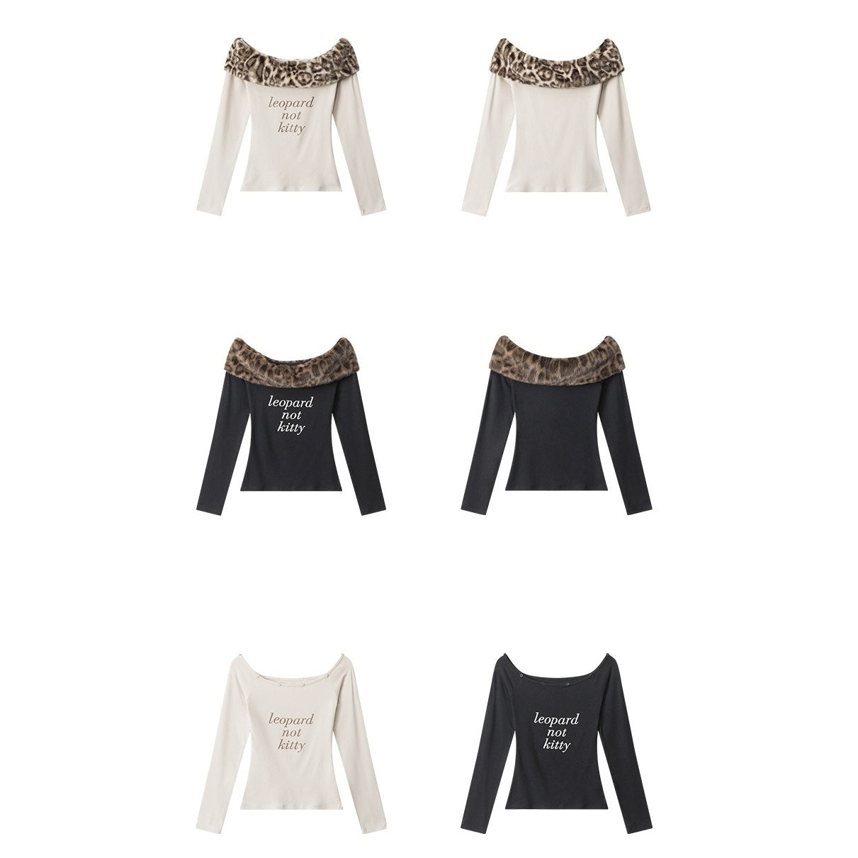 Leopard Fake Fur Off-Shoulder Slim Cutsew NR7008