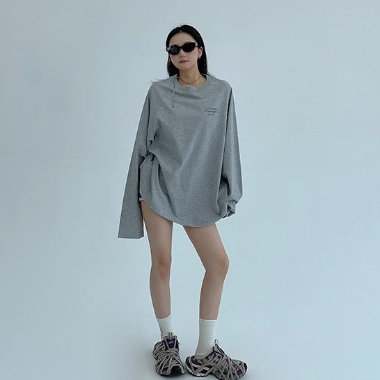 Relaxation Lazy Letter Print Long-sleeved T-shirt OS2036