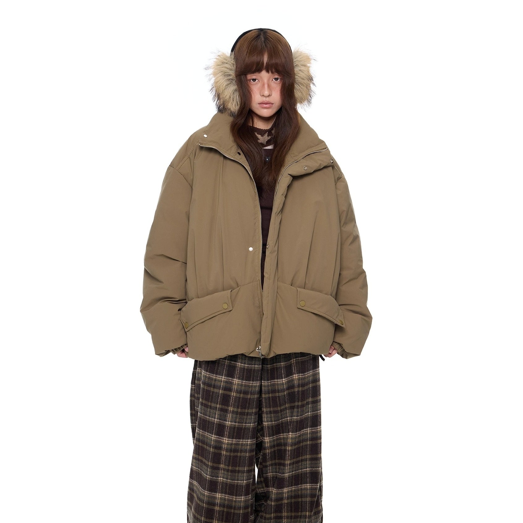 Design Pocket Stand Collar Down Jacket EZ296