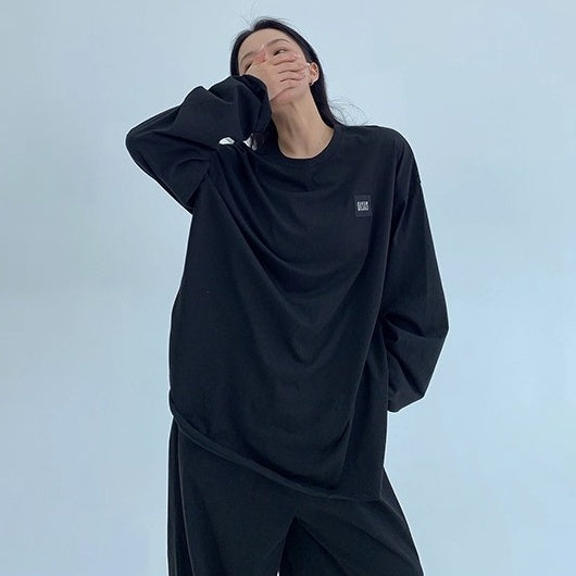 【上下別売り】Tag Design Long-sleeved T-shirt & Loose Casual Pants Set-up OS2033
