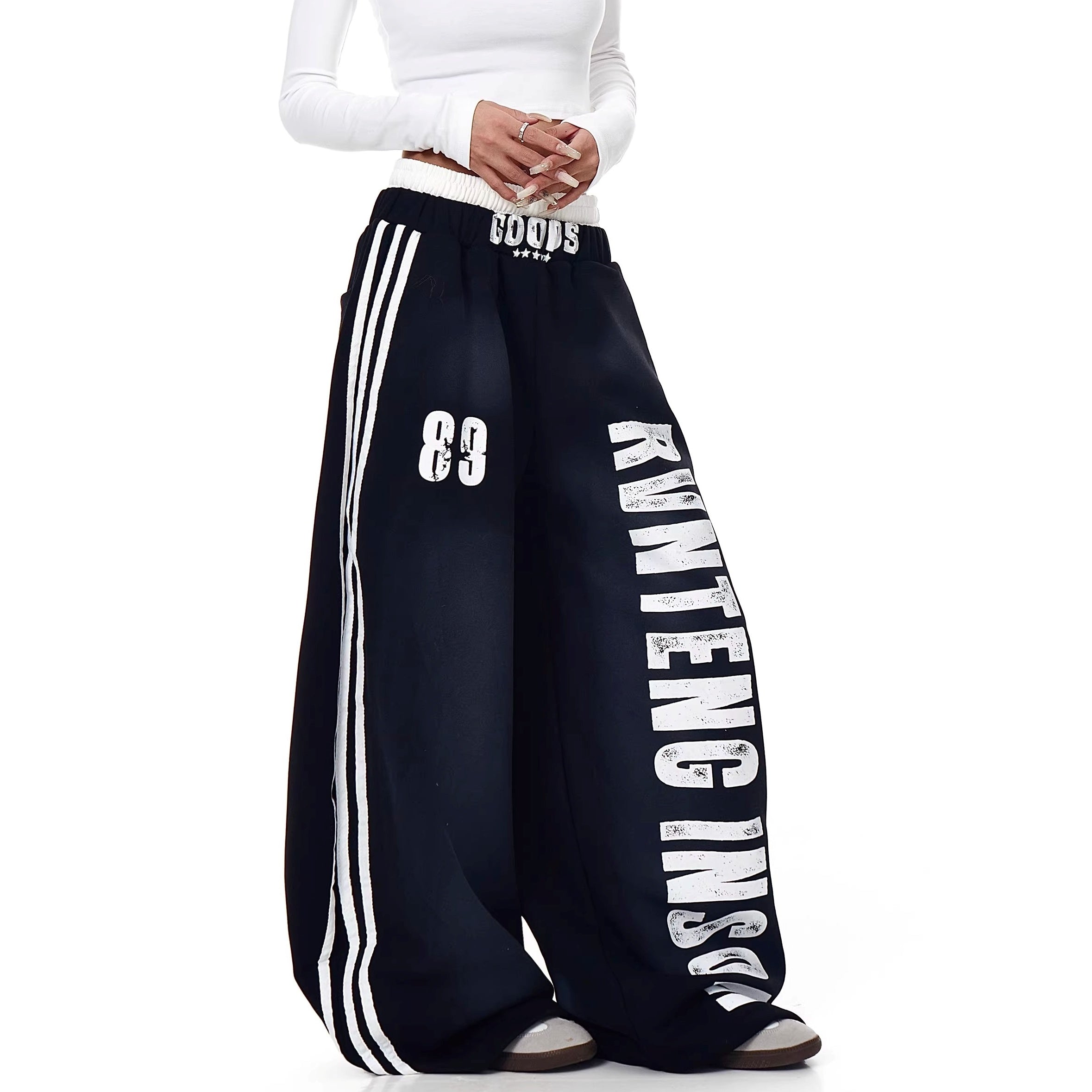 Double-waist Smuge Letter Printed Sweat Pants MW10385