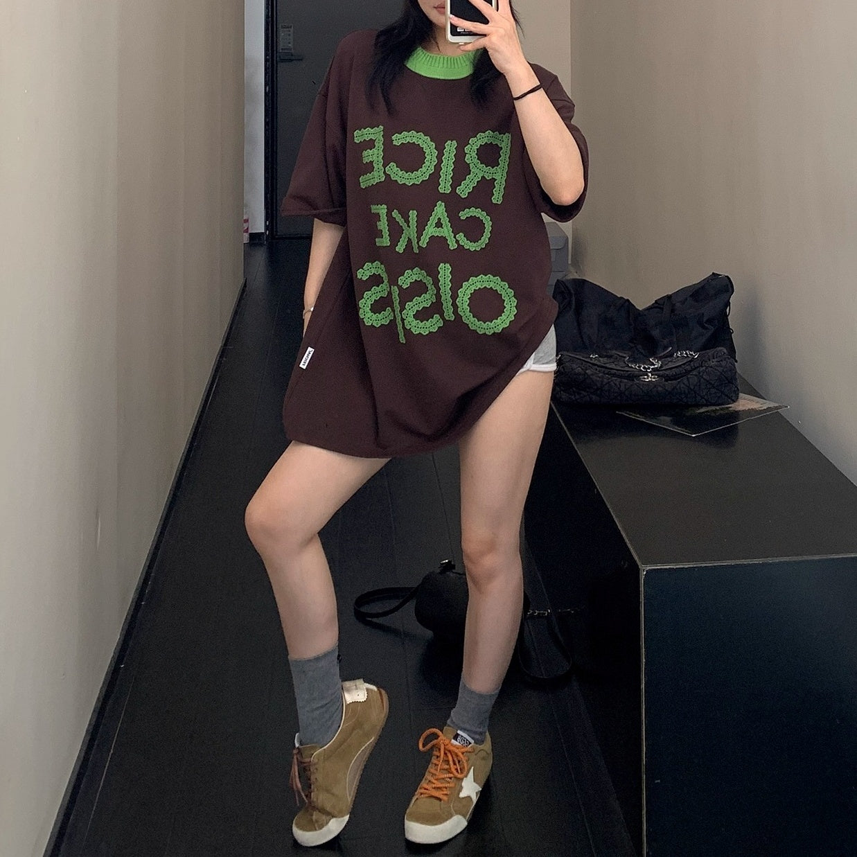 Lace Letter Loose Ringer T-shirt OS2001