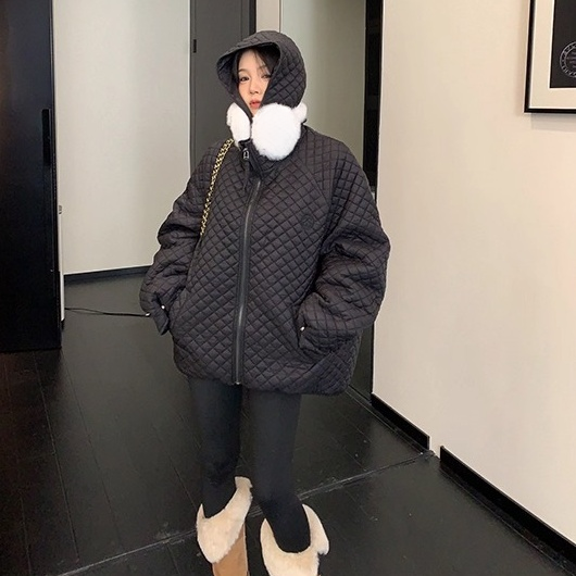 Diamond Lattice Quilting Light Hooded Down Jacket OS2076