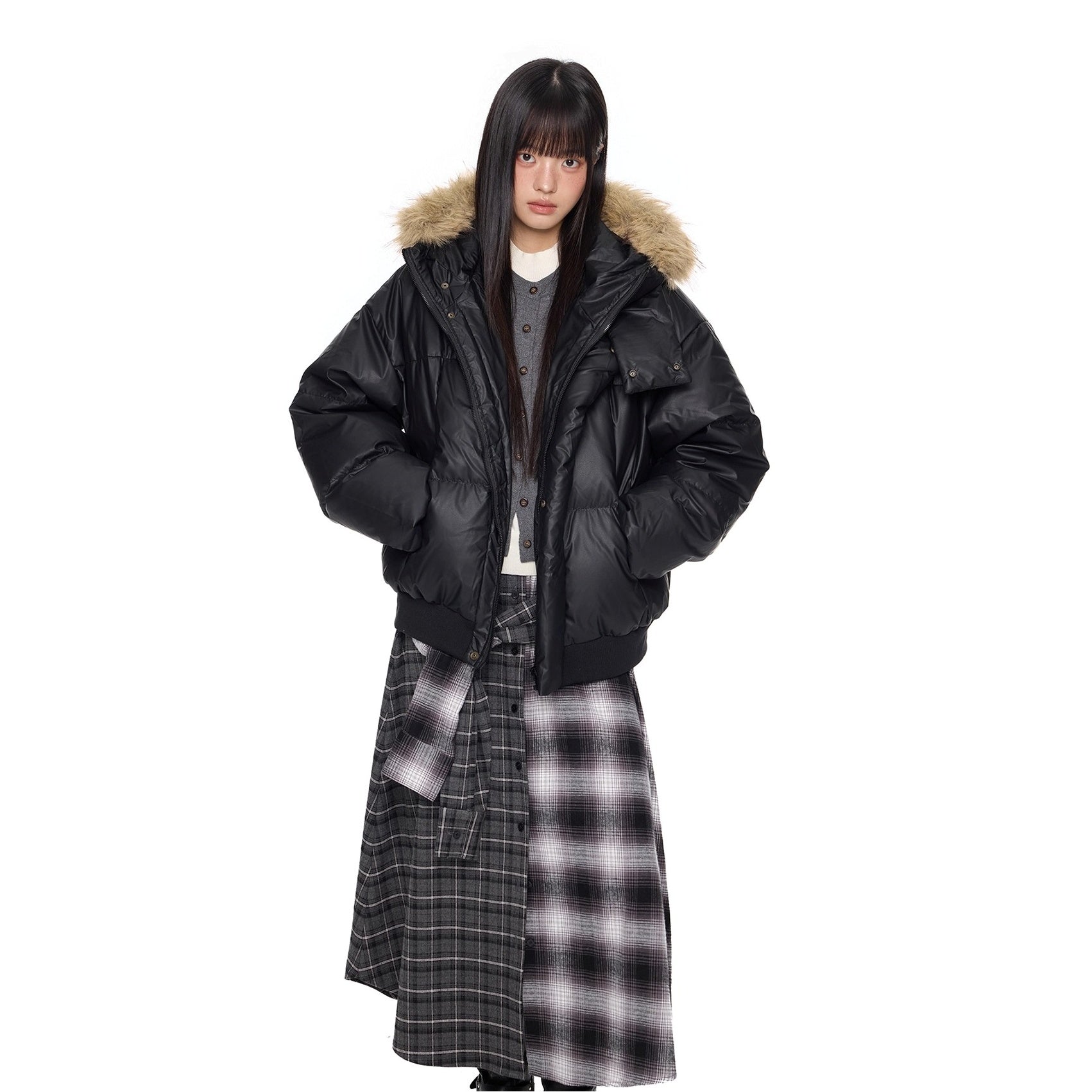 Volume Fur Collar Hooded Down Jacket EZ295