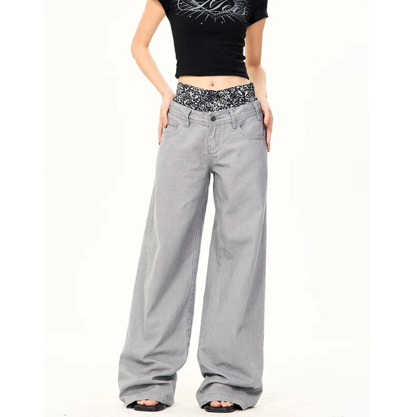 Leopard Print Double-Waist Loose Jeans MW10166