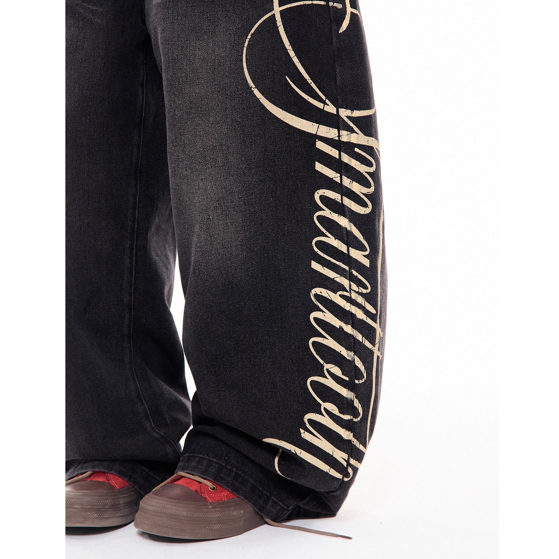 Side Print Washed Cat Whiskers Curve Jeans MW10259