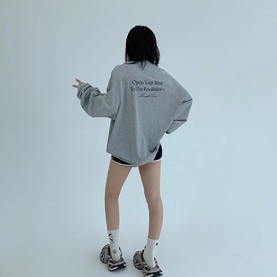 Relaxation Lazy Letter Print Long-sleeved T-shirt OS2036