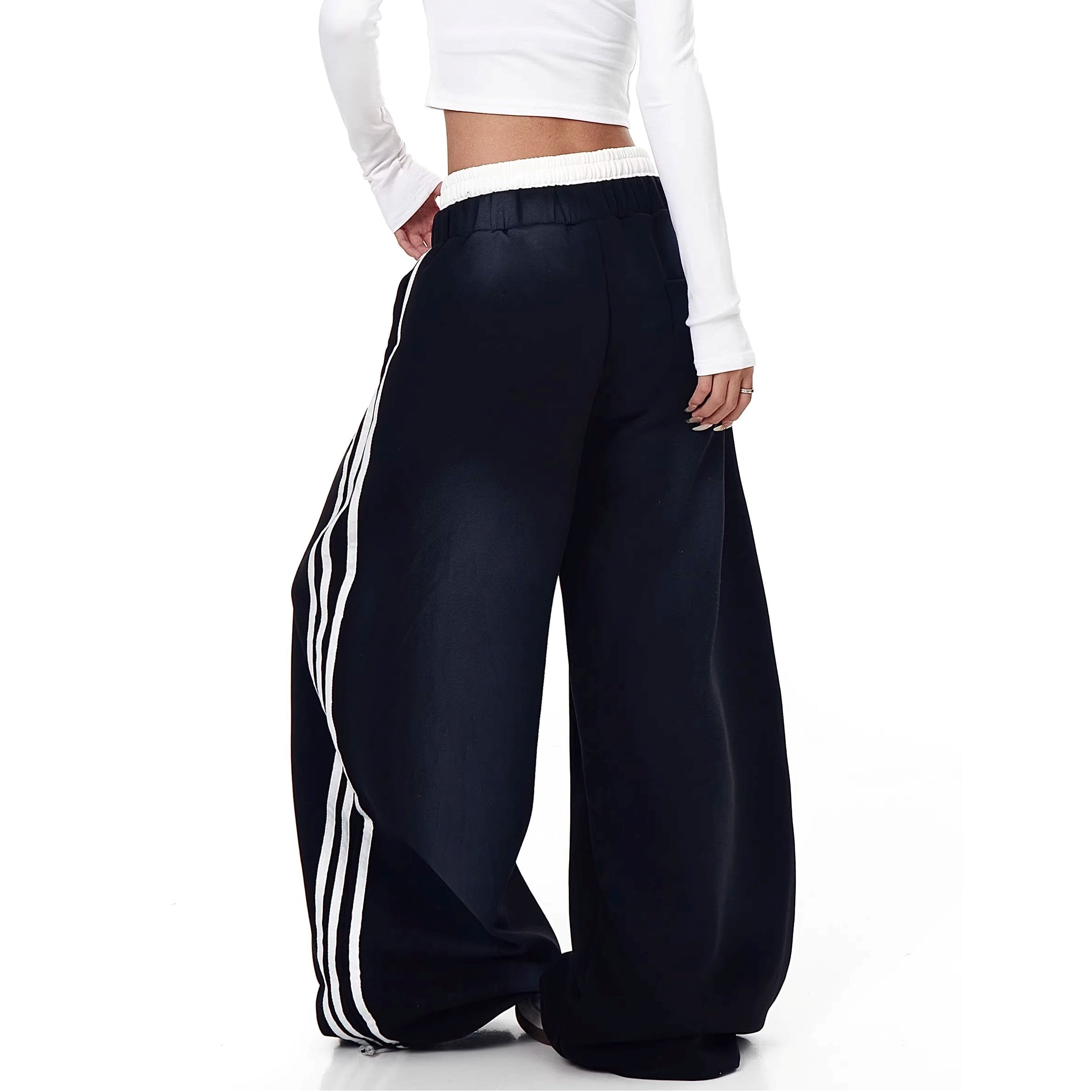Double-waist Smuge Letter Printed Sweat Pants MW10385