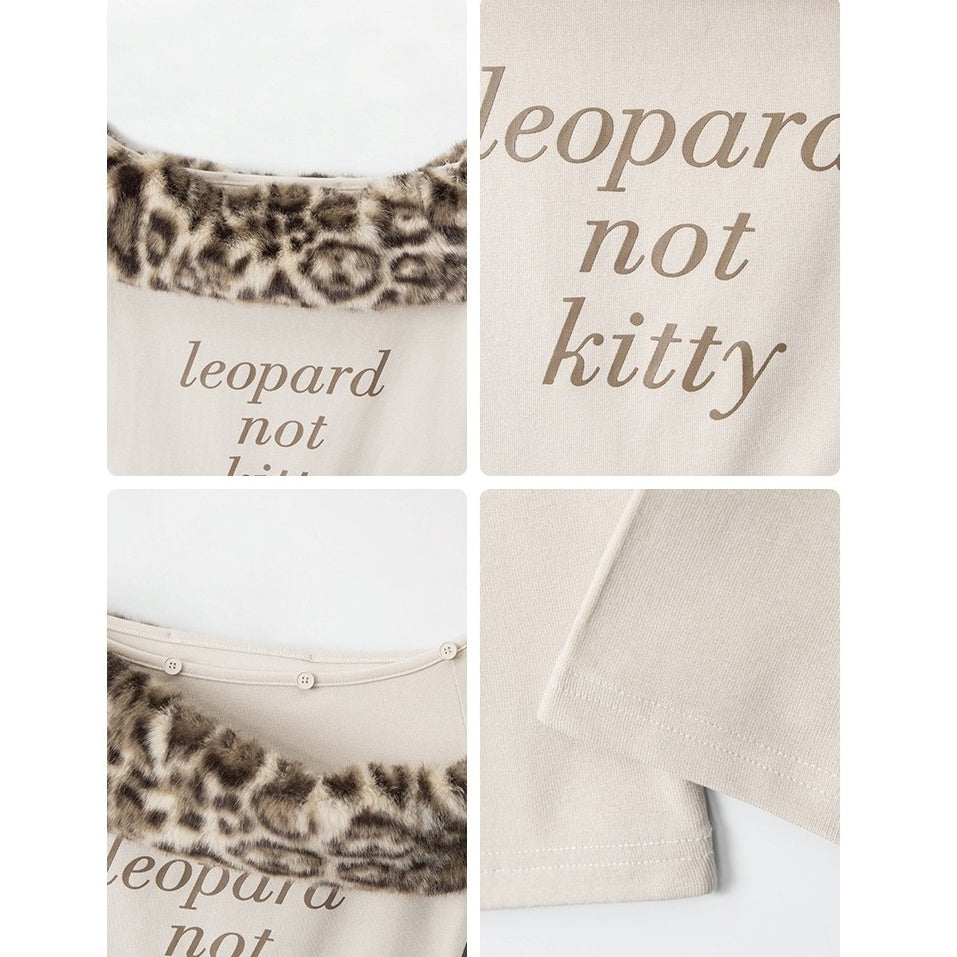 Leopard Fake Fur Off-Shoulder Slim Cutsew NR7008