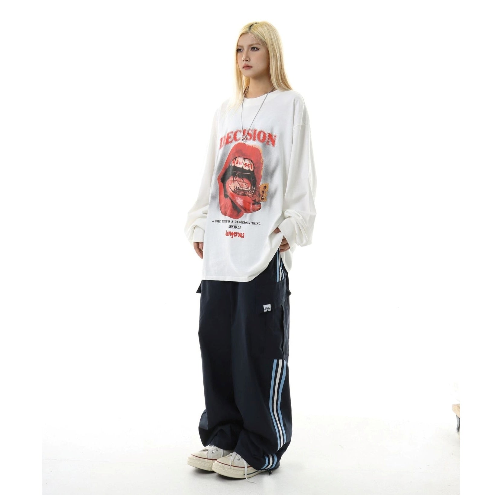 Lip Print Loose Long-Sleeve T-shirt MW10245