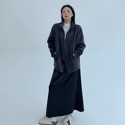 Double Zipper Stand Collar Loose Jacket OS2041