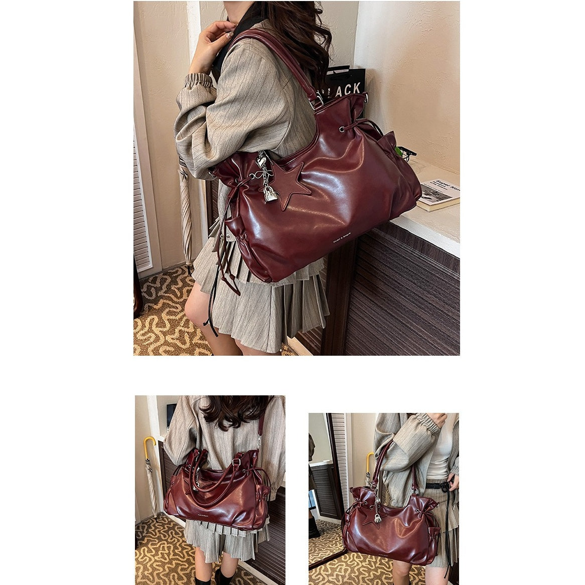 PU Leather Retro Shoulder Bag With Star Charm BA046