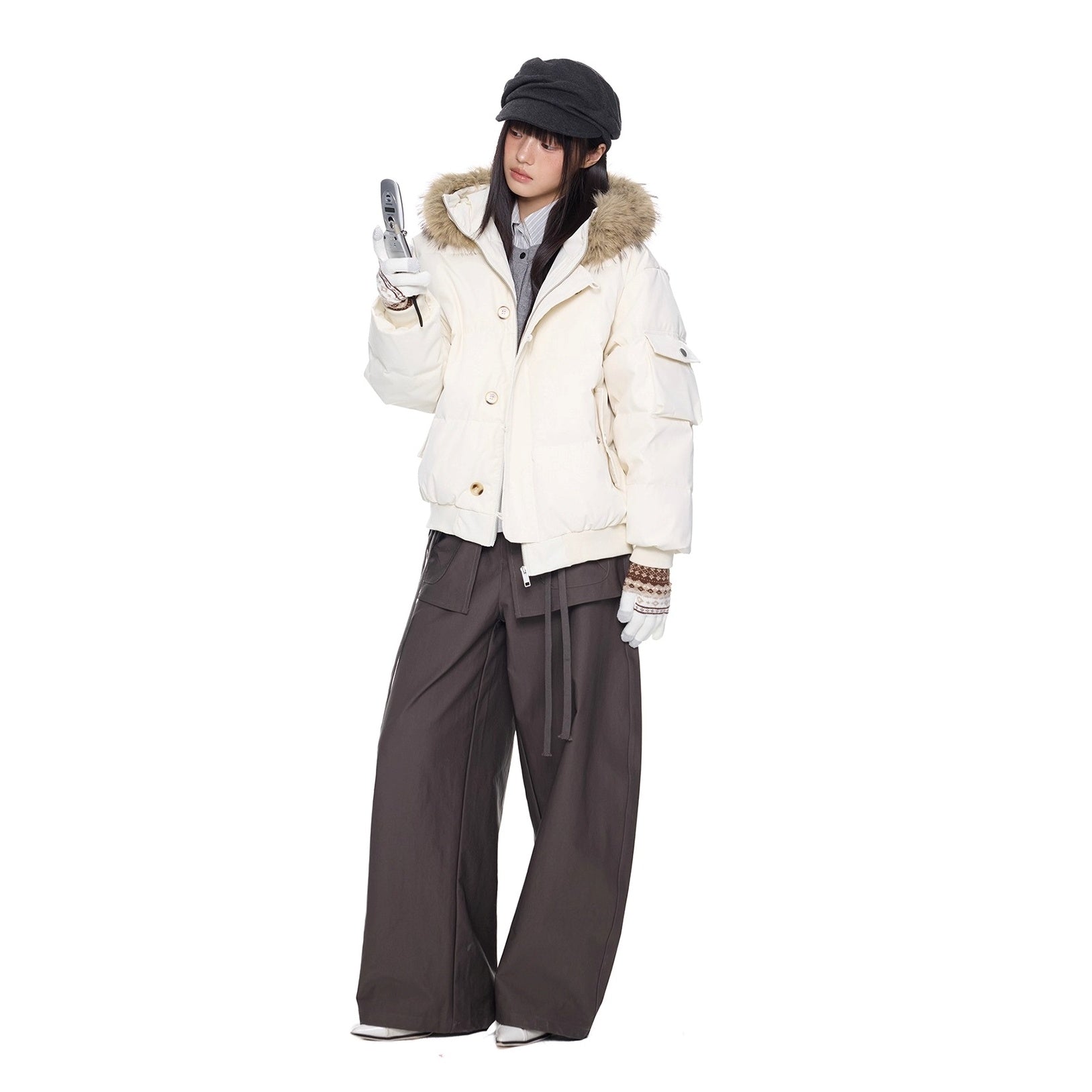 Large Fur Collar Hooded Down Jacket EZ301