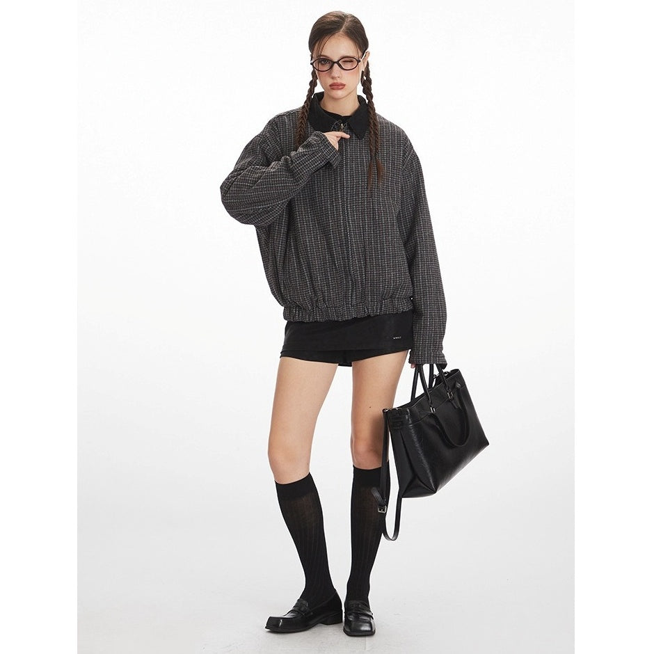 Reversible Contrast Plaid Zip Jacket NR7001