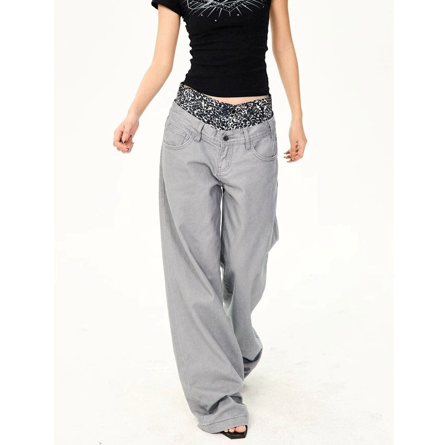 Leopard Print Double-Waist Loose Jeans MW10166