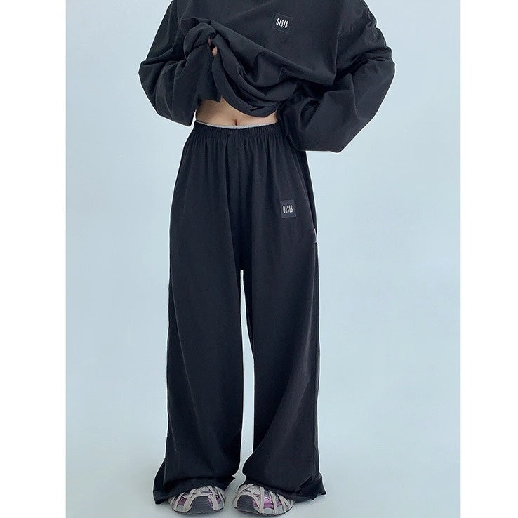 【上下別売り】Tag Design Long-sleeved T-shirt & Loose Casual Pants Set-up OS2033