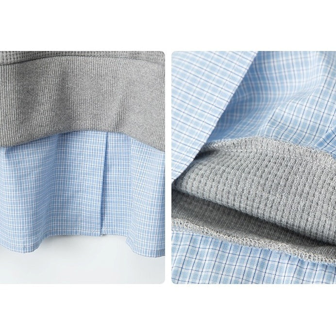 Fake Layered Half Zip Hoodie NR7006