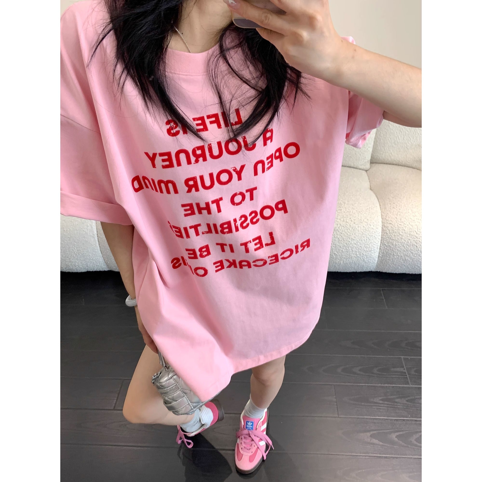 Flocking Red Letter Print T-Shirt MW10174