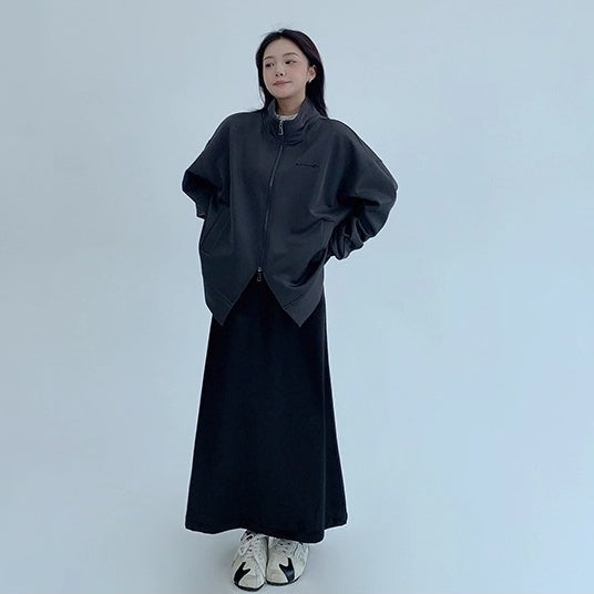 Double Zipper Stand Collar Loose Jacket OS2041