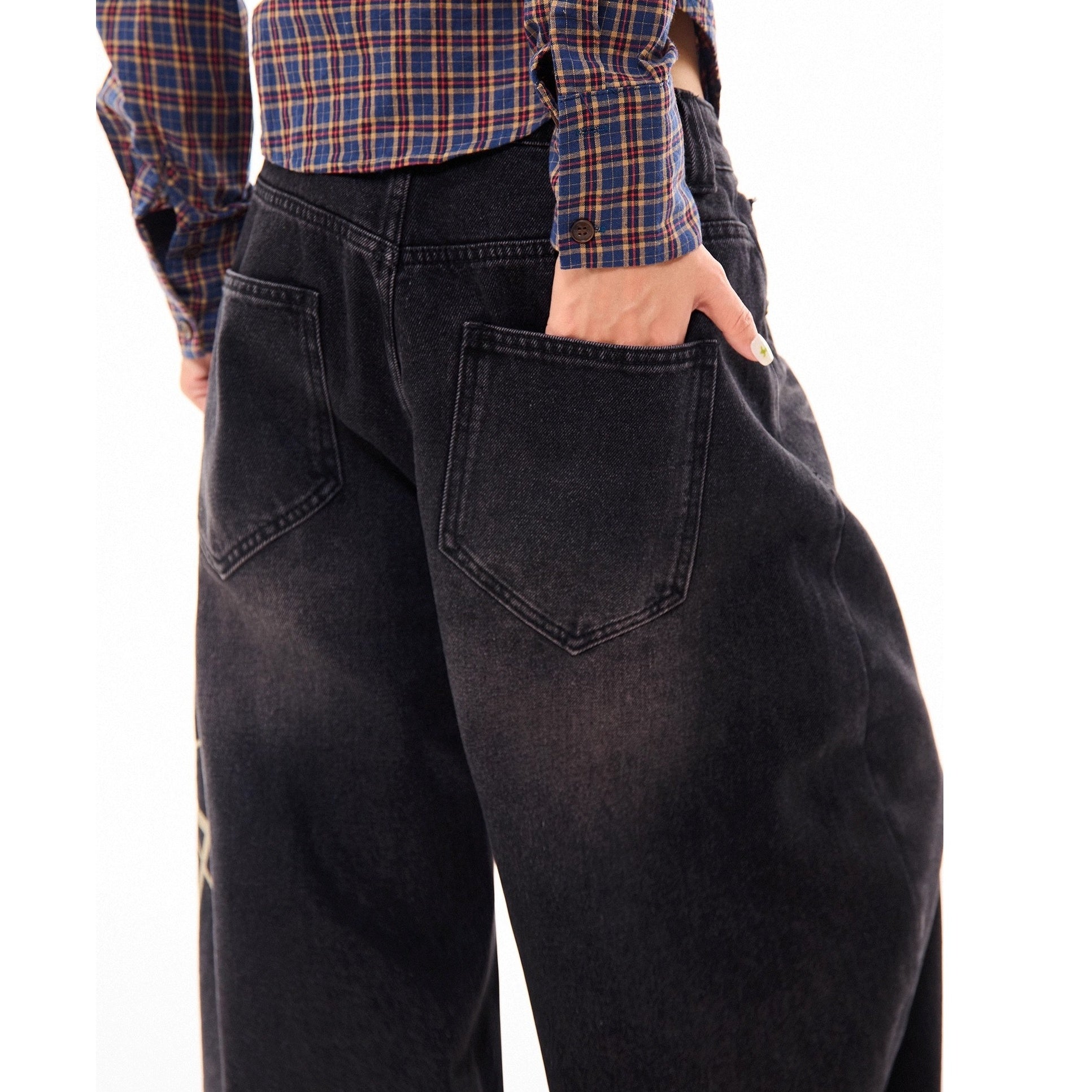 Side Print Washed Cat Whiskers Curve Jeans MW10259