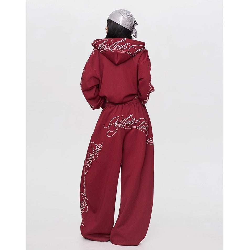 【上下別売り】Gothic Letter Embroidery Hooded Sweat Parka & Pants Set-up CB1001