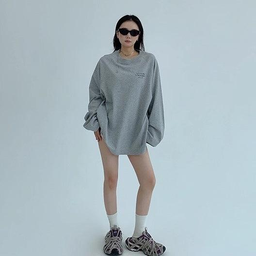 Relaxation Lazy Letter Print Long-sleeved T-shirt OS2036