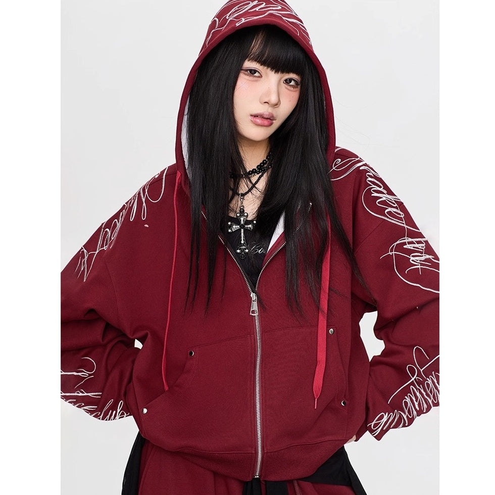【上下別売り】Gothic Letter Embroidery Hooded Sweat Parka & Pants Set-up CB1001