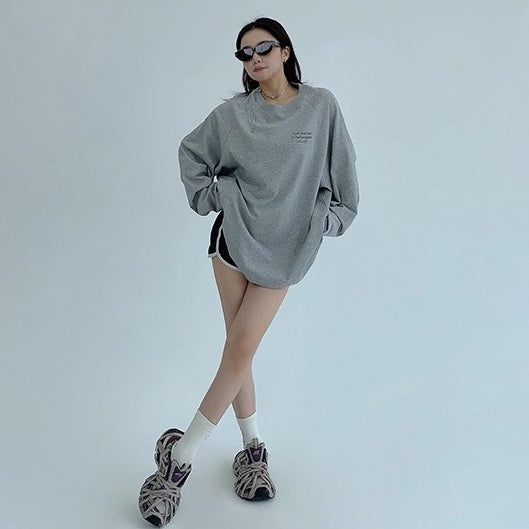 Relaxation Lazy Letter Print Long-sleeved T-shirt OS2036