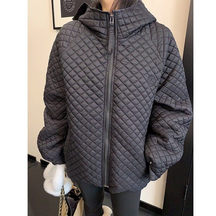 Diamond Lattice Quilting Light Hooded Down Jacket OS2076