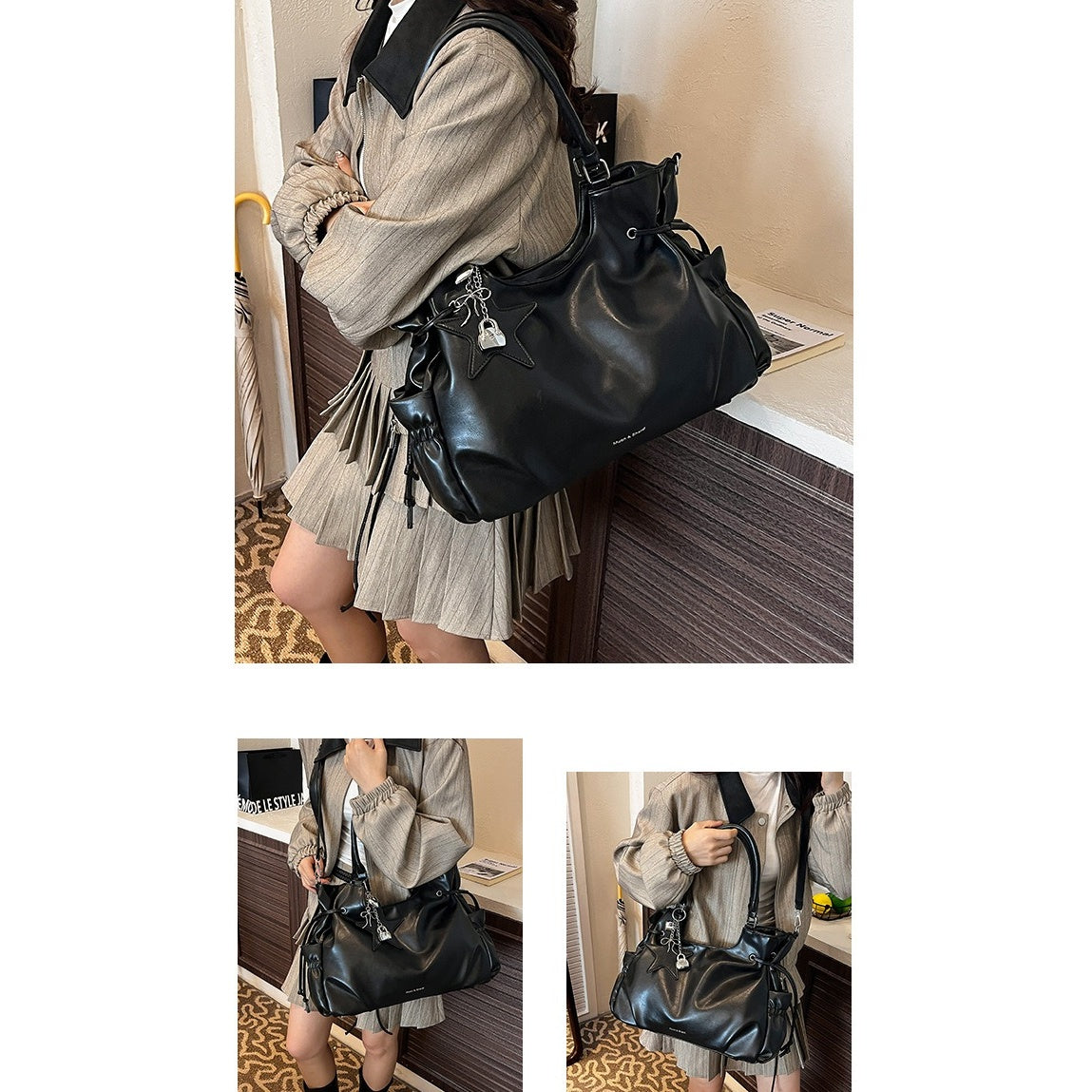 PU Leather Retro Shoulder Bag With Star Charm BA046