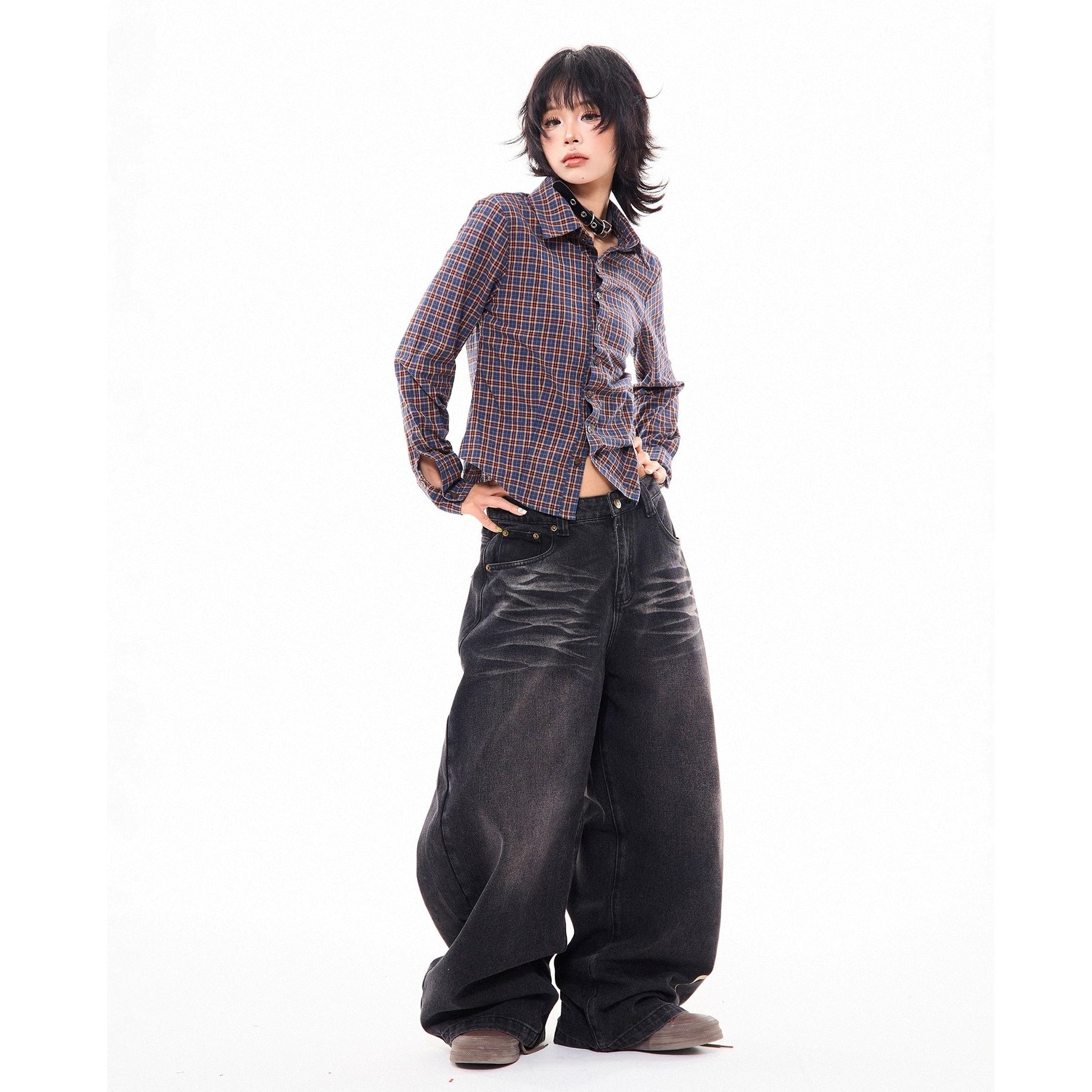 Side Print Washed Cat Whiskers Curve Jeans MW10259