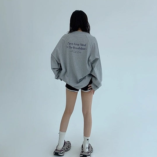 Relaxation Lazy Letter Print Long-sleeved T-shirt OS2036